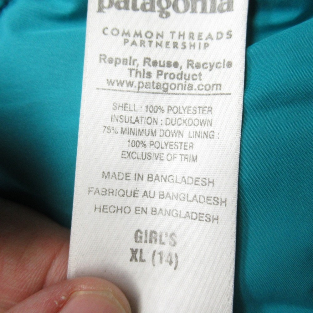 Patagonia Down Sweater Down‎ Jacket Girls XL 14 Teal Tree Print Puffer Warm READ - Picture 11 of 16